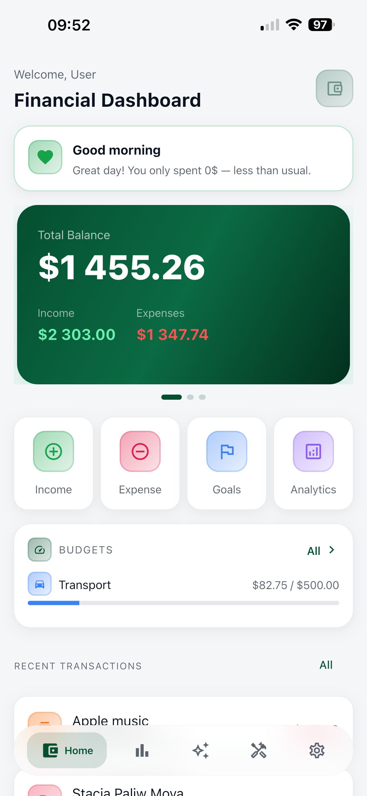 Finance App dashboard