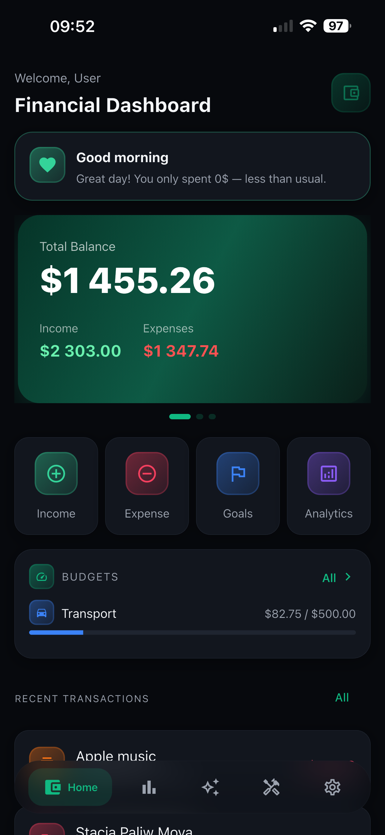 Finance App dashboard